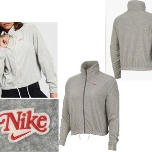 Nike Wms NSW Retro Femme Terry cloth Zip up Jacket Light gray medium cropped top